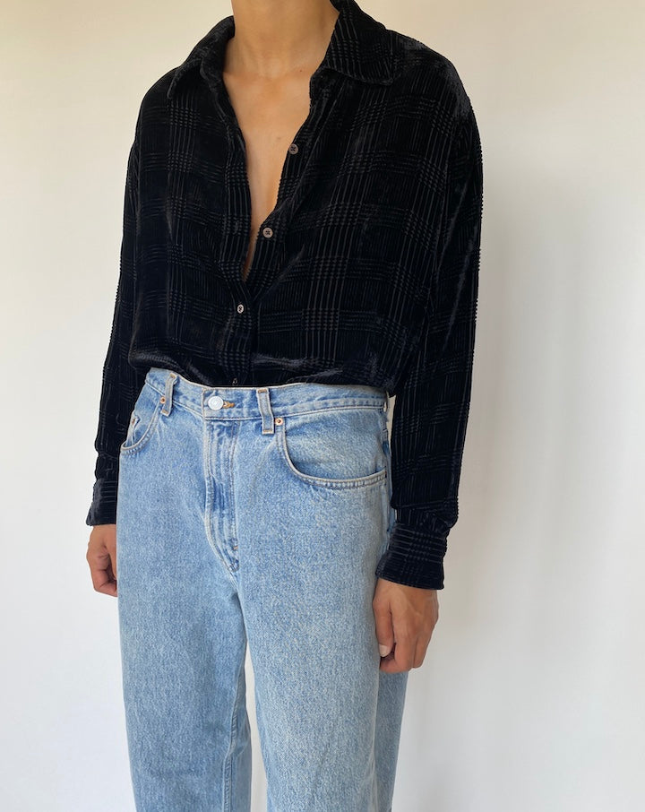 VINTAGE BLACK RALPH LAUREN VELVET BLOUSE 3314