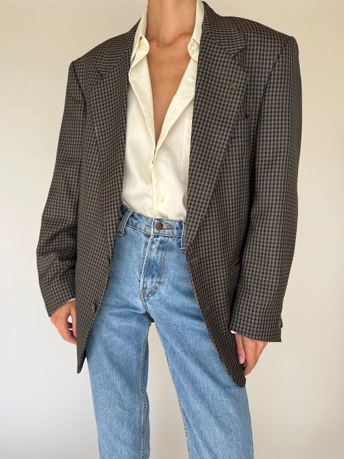 Vintage Single-breasted Houndstooth Blazer 6388