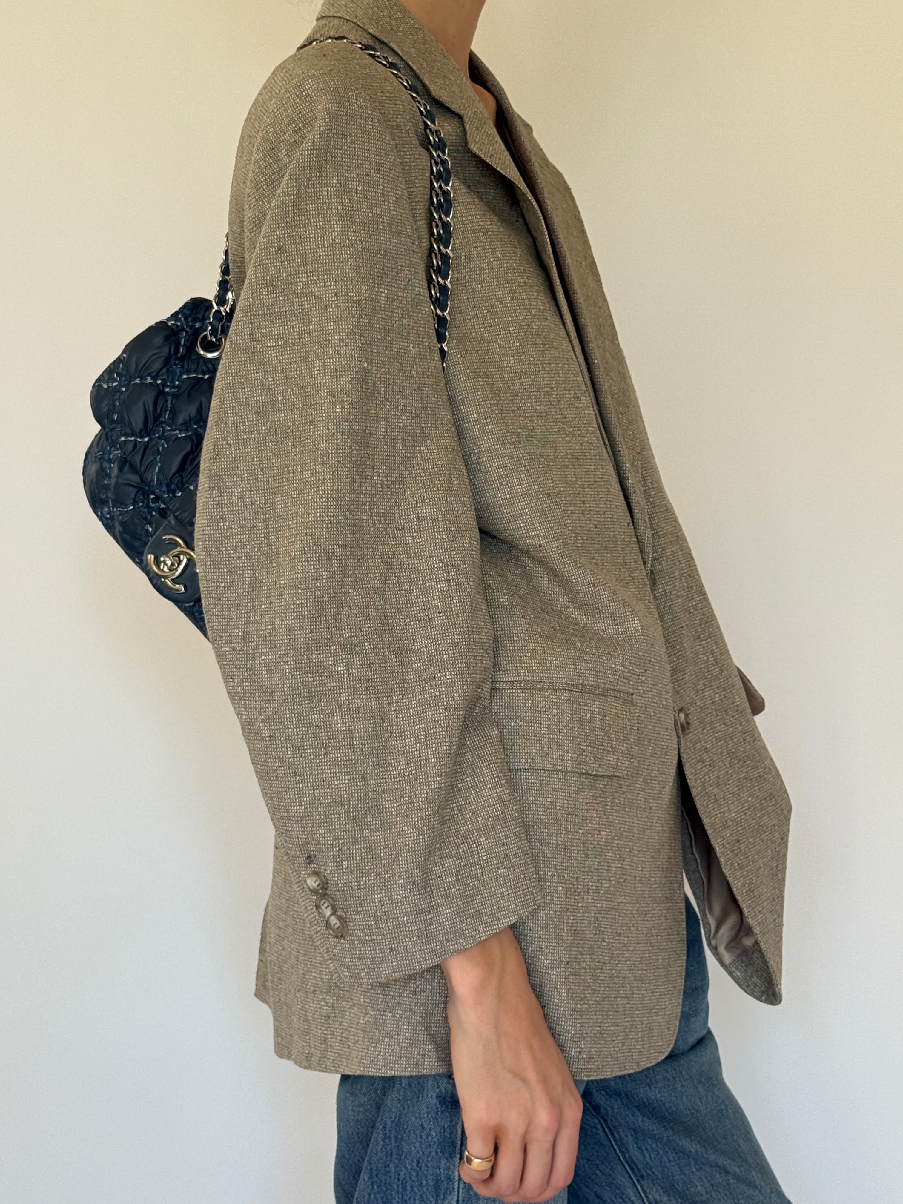 Vintage taupe silk blazer side view