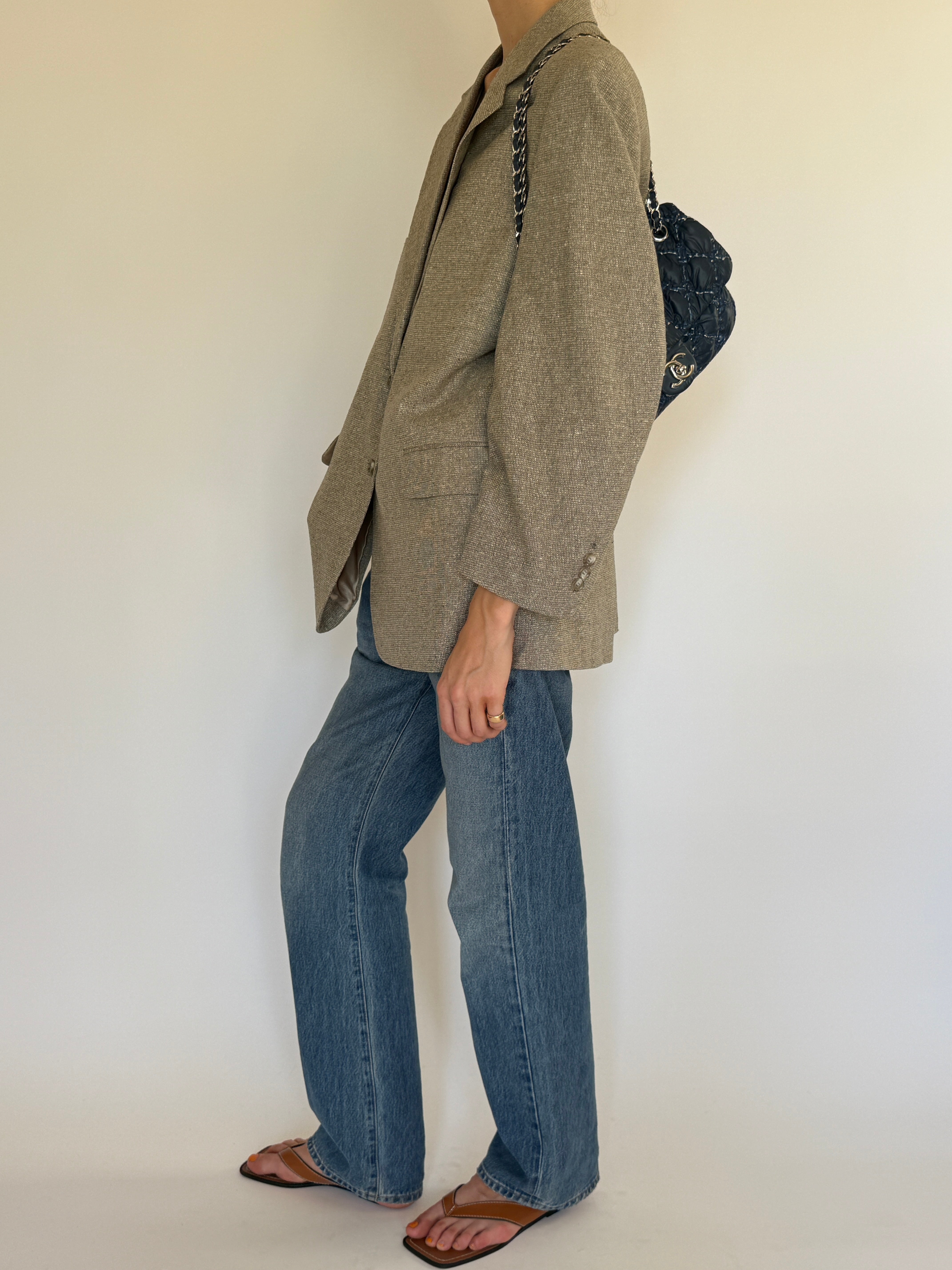 Vintage taupe silk blazer side view