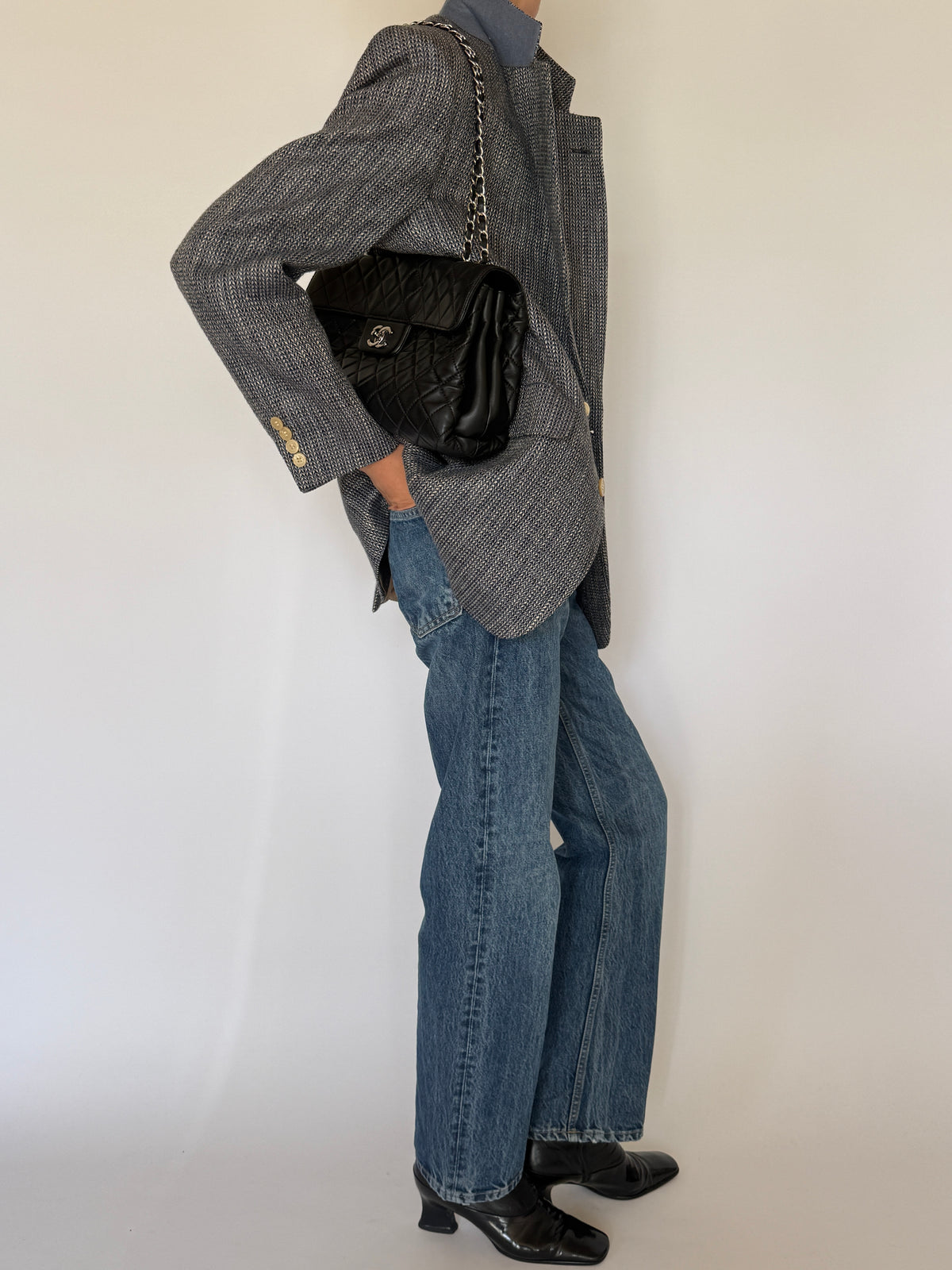 Vintage Textured Blazer Charcoal Grey 8107
