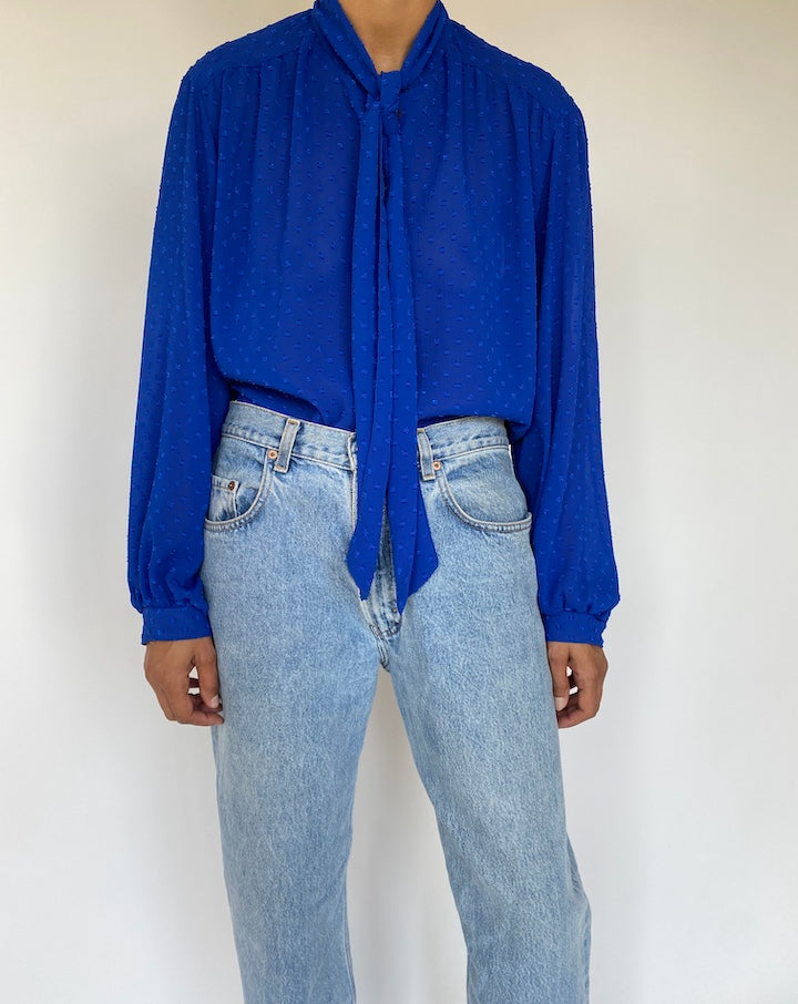 VINTAGE BLUE TIE BLOUSE 3316