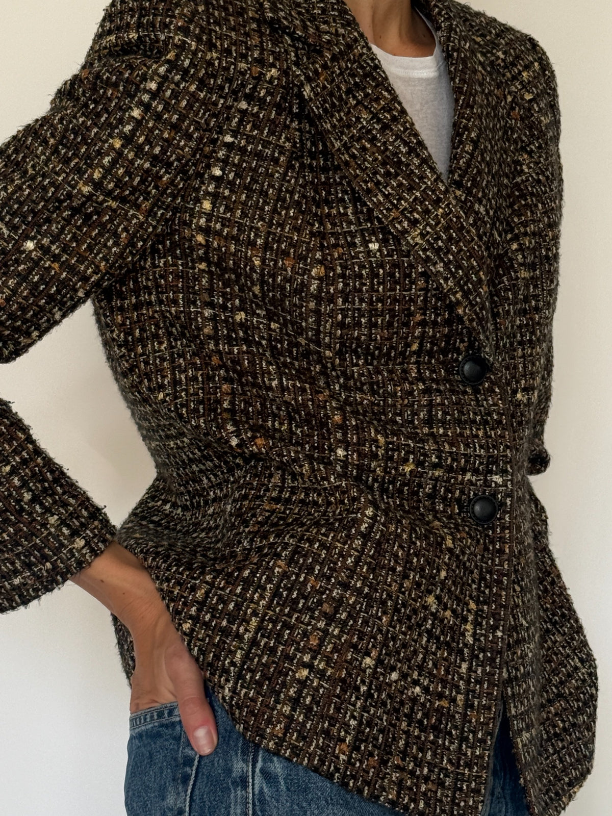 Vintage tweed blazer lapel detail