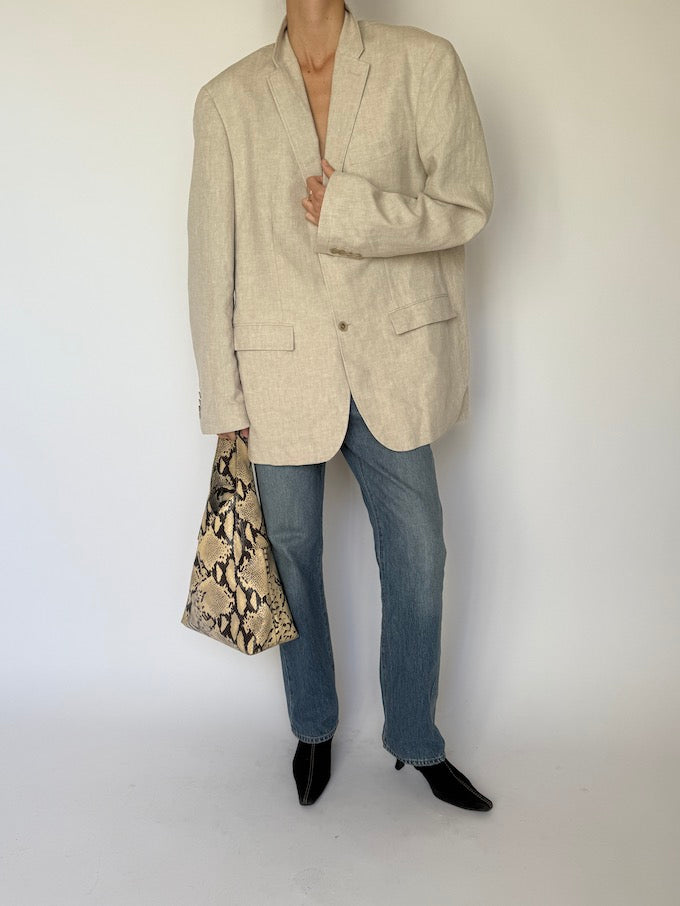 Vintage Linen & Cotton Oversized Blazer in Beige 6601