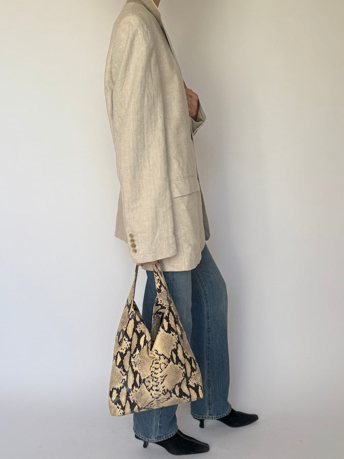 Vintage Linen & Cotton Oversized Blazer in Beige 6601