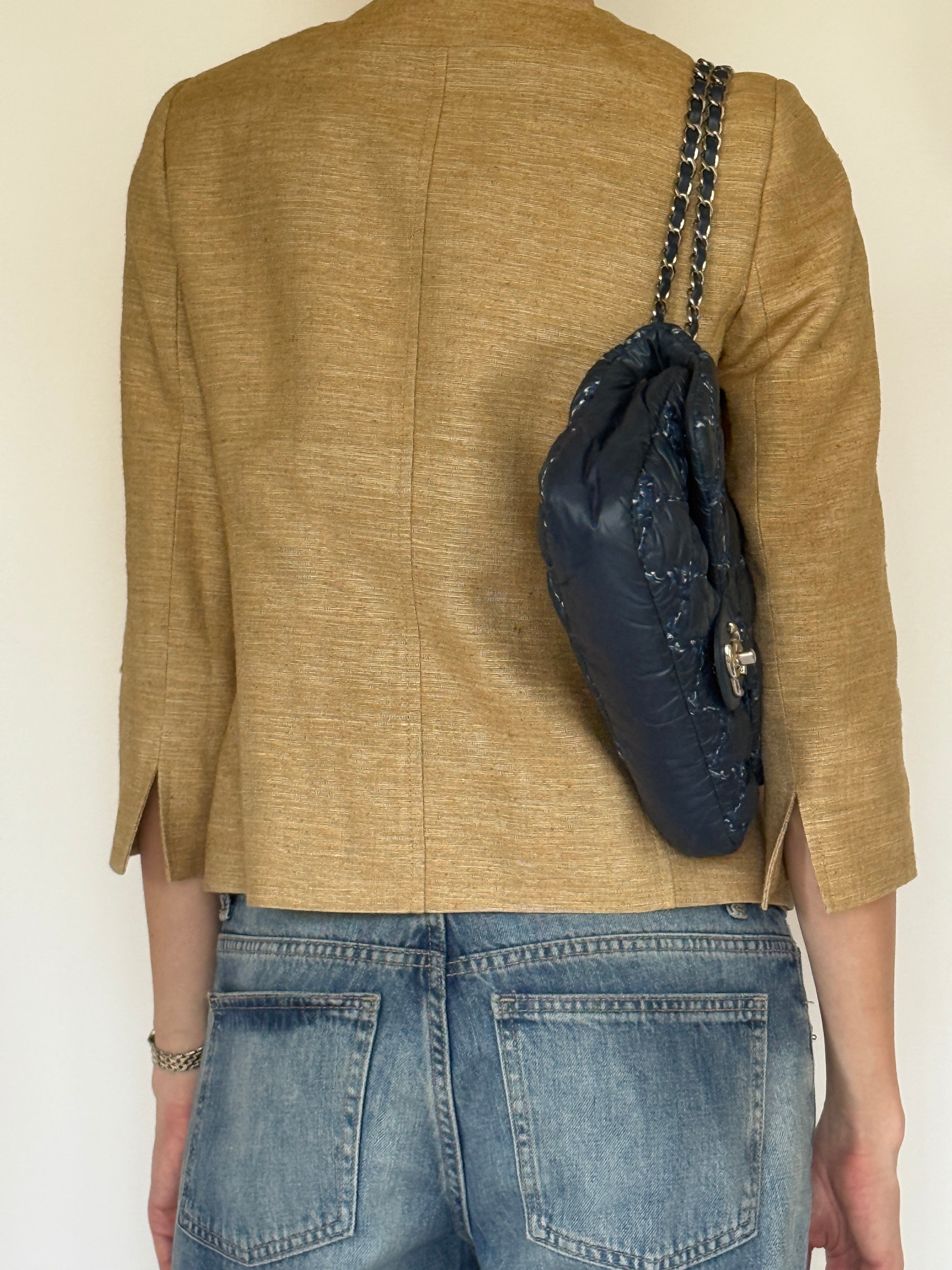Vintage camel silk cropped jacket back view