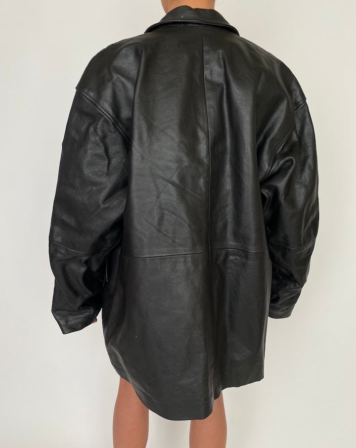 VINTAGE OVERSIZED BLACK LEATHER JACKET 2764