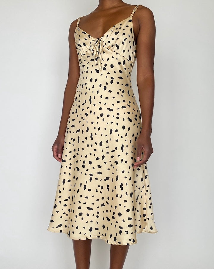 VINTAGE BEIGE DRESS WITH BLACK PATTERN 4154