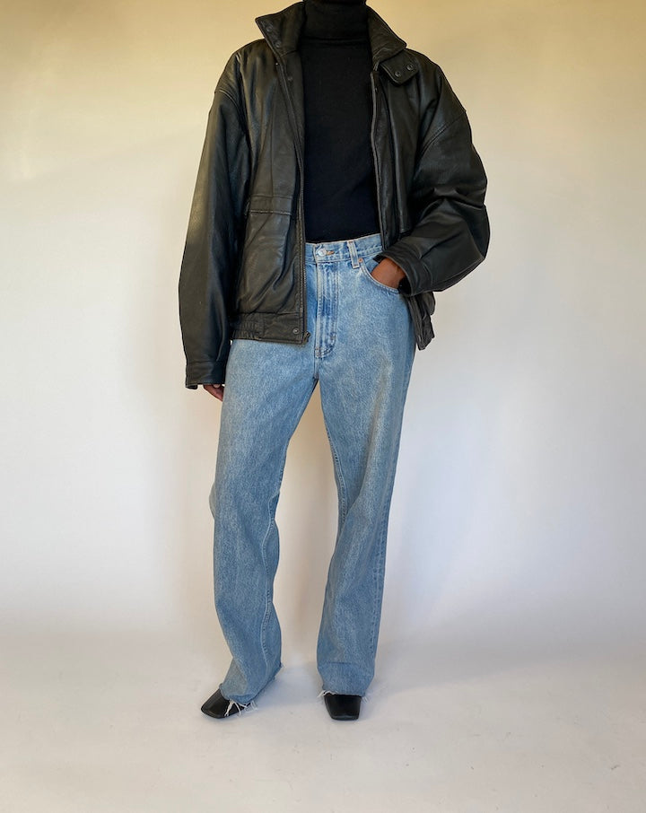 VINTAGE OVERSIZED BLACK BOXY LEATHER JACKET 4311