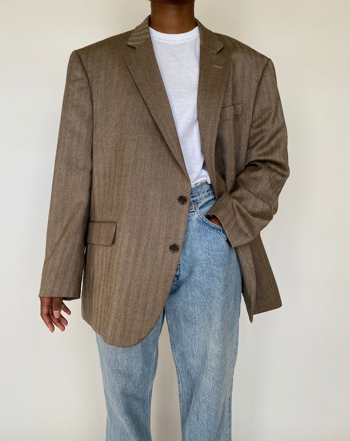 VINTAGE BROWN SINGLE BREASTED WOOL BLAZER 1971