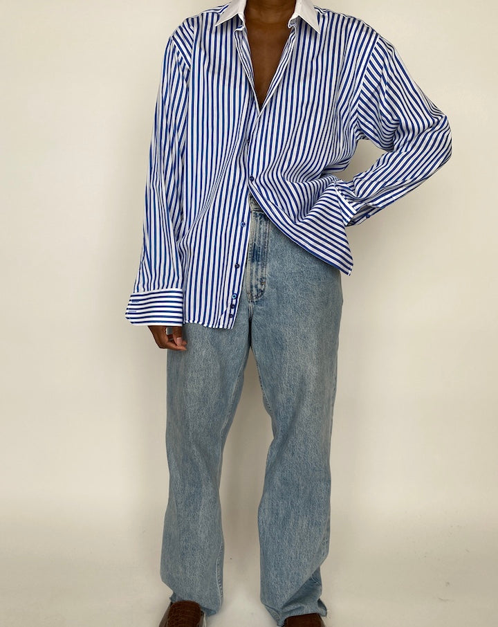VINTAGE BLUE AND WHITE STRIPED OVERSIZED SHIRT 1995