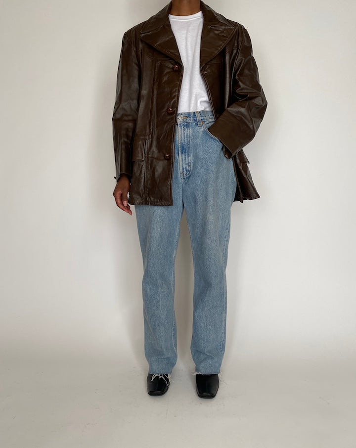 VINTAGE OVERSIZED DARK BROWN LEATHER JACKET 4036