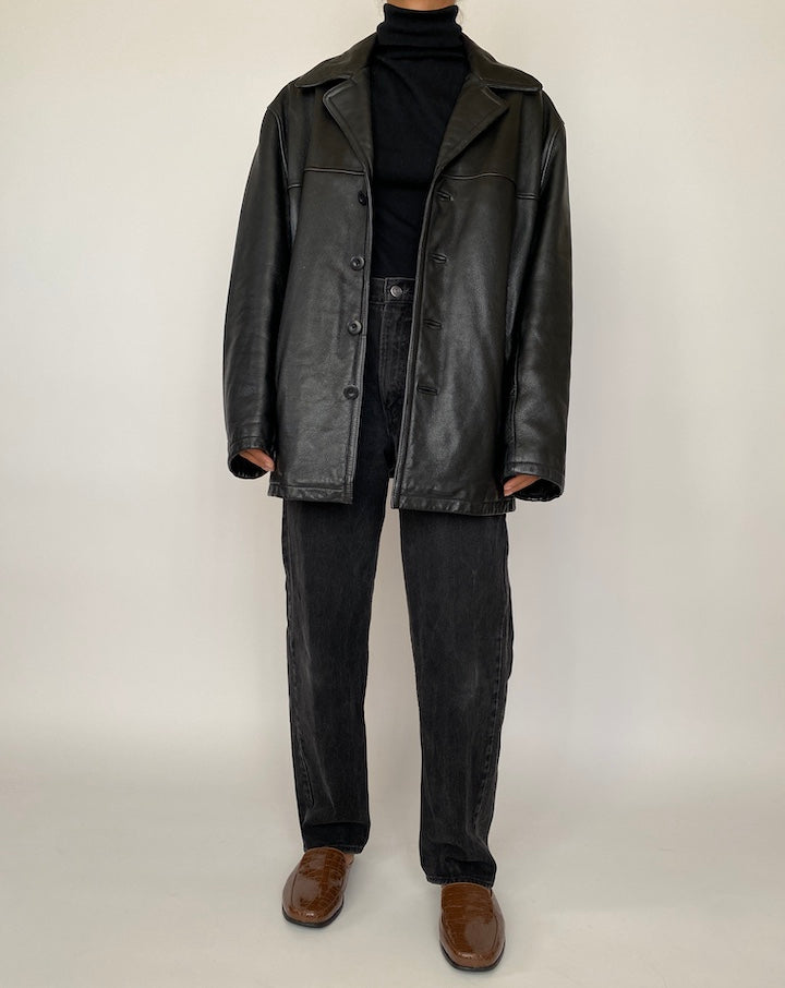 VINTAGE OVERSIZED BLACK LEATHER JACKET 2053