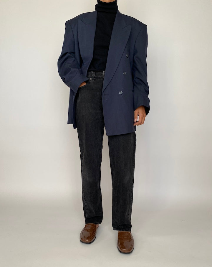 VINTAGE OVERSIZED NAVY DOUBLE BREASTED BLAZER 2055