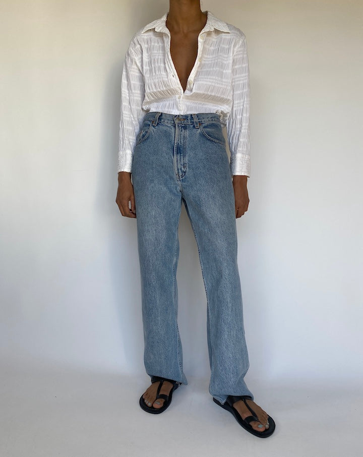 VINTAGE WHITE CRINKLE TIE TOP 2058