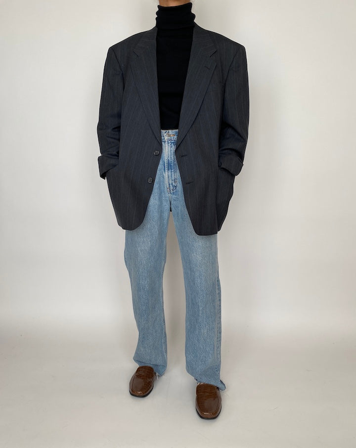 VINTAGE OVERSIZED SINGLE BREASTED PINSTRIPED BLAZER 2093