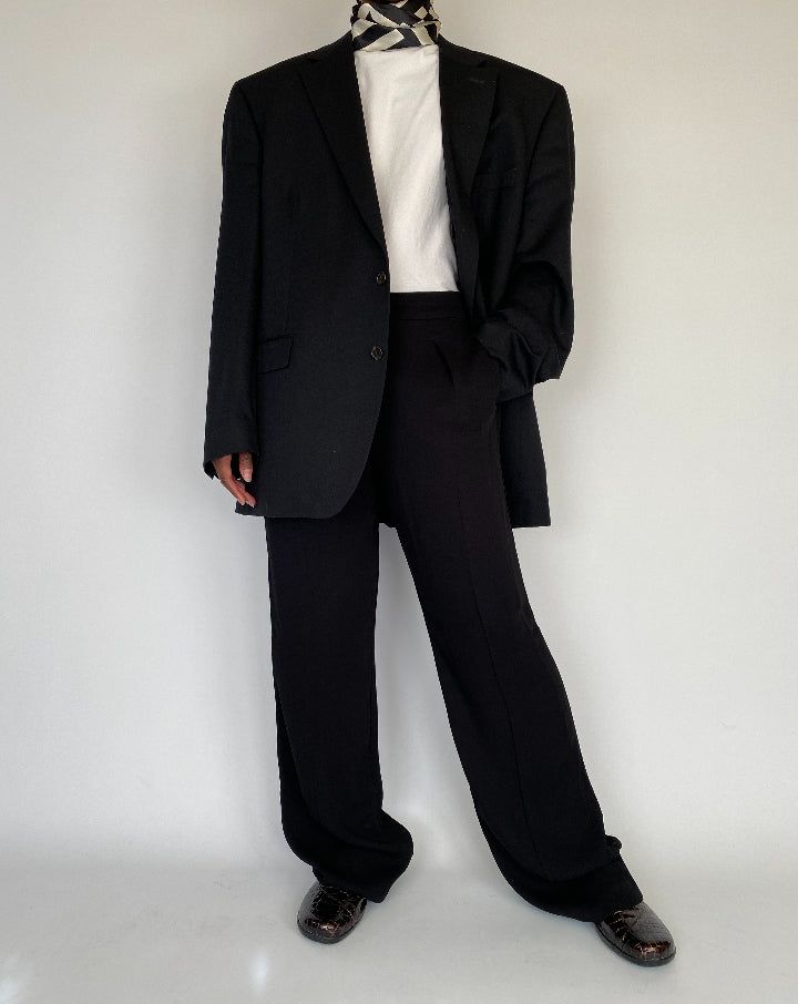 VINTAGE OVERSIZED SINGLE BREASTED BLACK BLAZER 2102