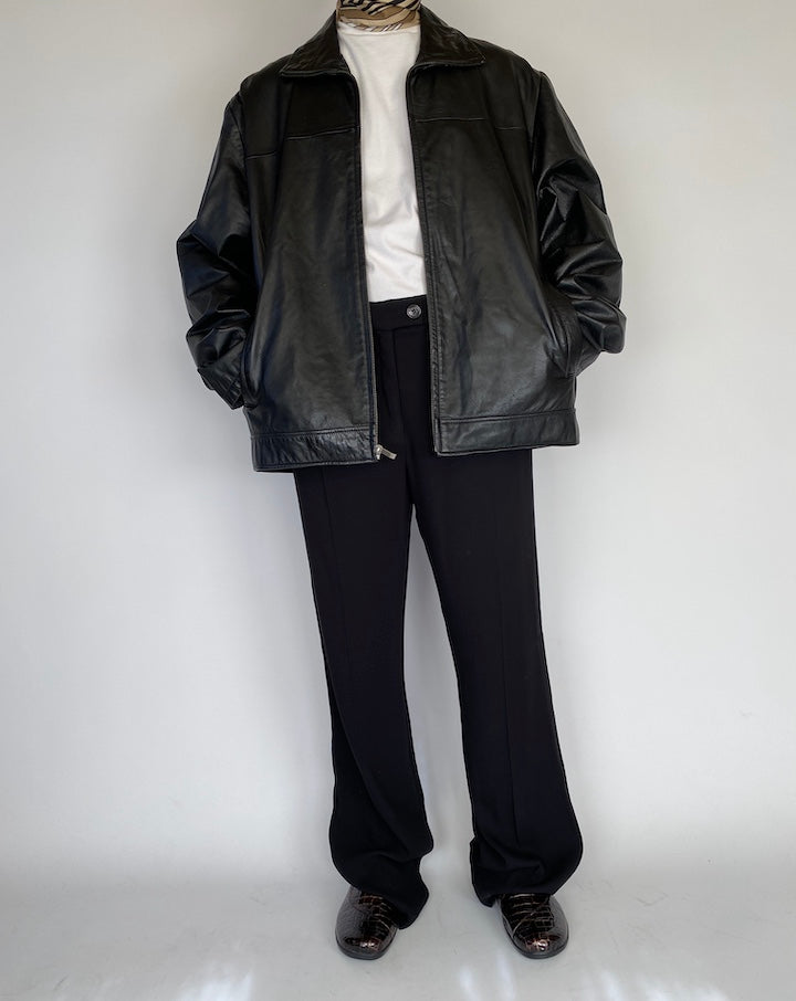 VINTAGE OVERSIZED BLACK LEATHER JACKET 2114