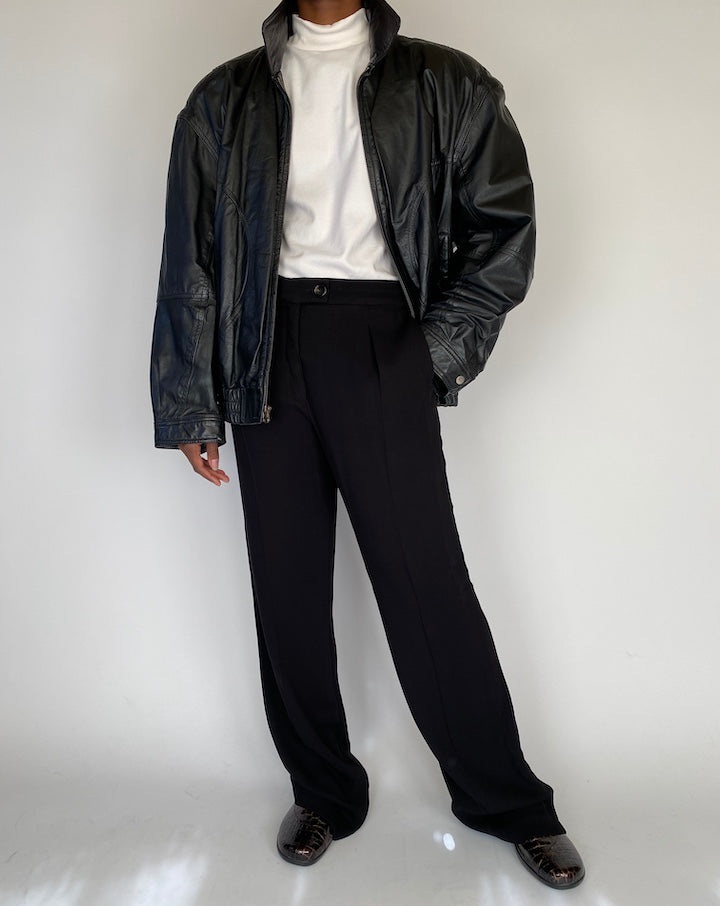 VINTAGE OVERSIZED BLACK LEATHER JACKET 2118