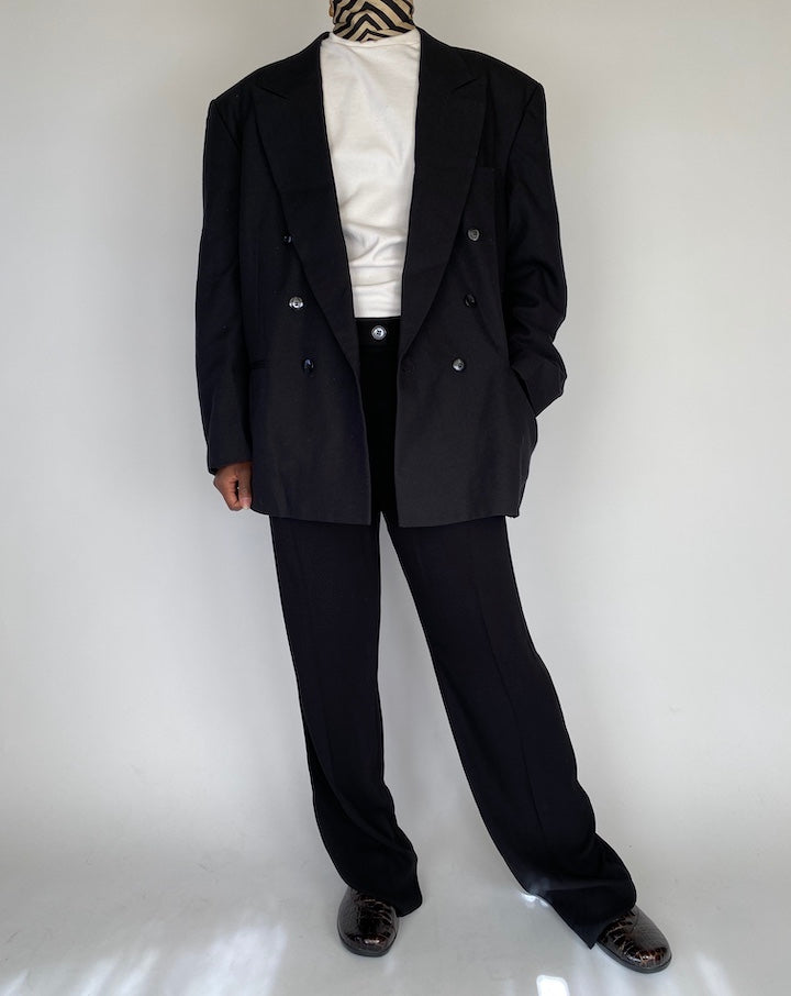 VINTAGE OVERSIZED DOUBLE BREASTED BLACK BLAZER 2125