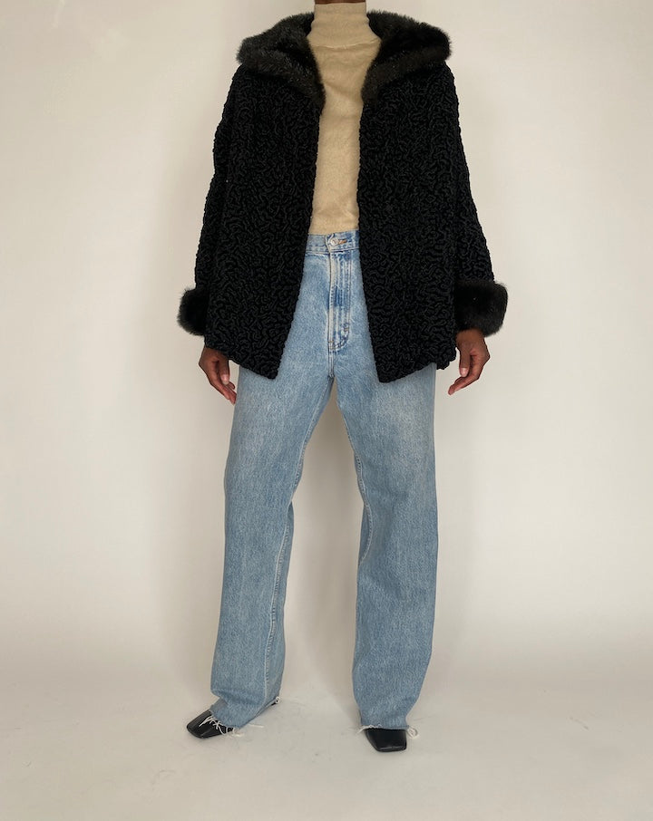 VINTAGE BLACK PERSIAN FUR COAT 2156