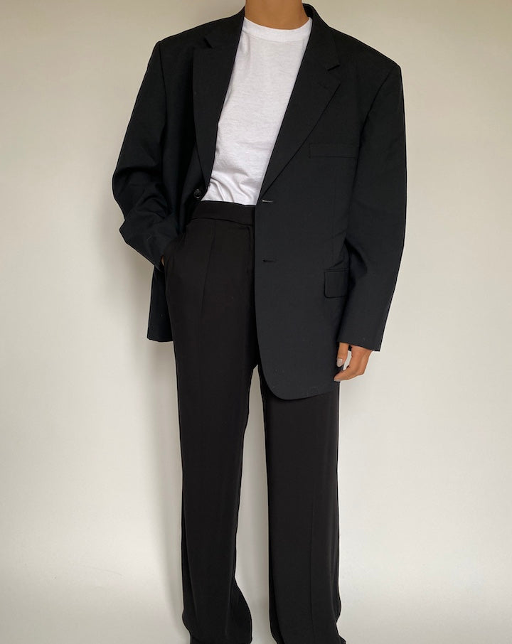 VINTAGE OVERSIZED SINGLE BREASTED BLACK BLAZER 2173