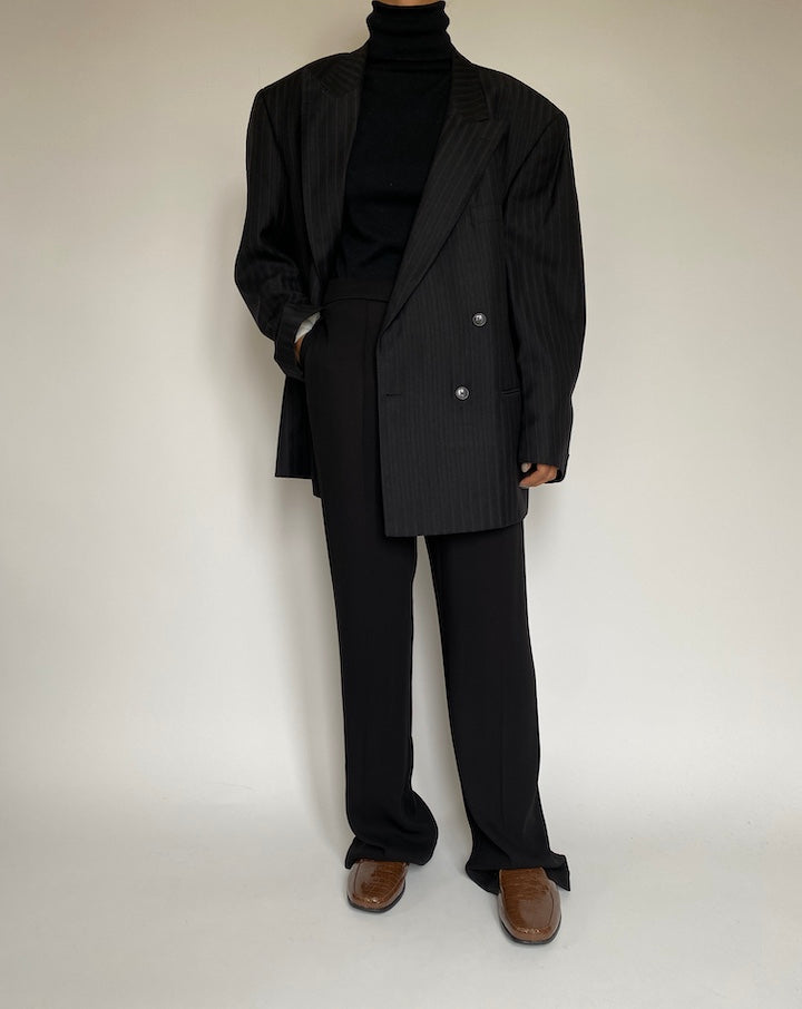 VINTAGE OVERSIZED DOUBLE BREASTED BLACK PINSTRIPED BLAZER 2190