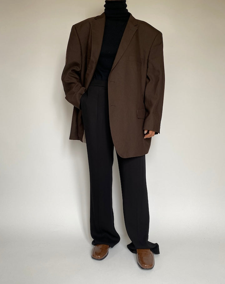 VINTAGE OVERSIZED BROWN PINSTRIPED BLAZER 2192