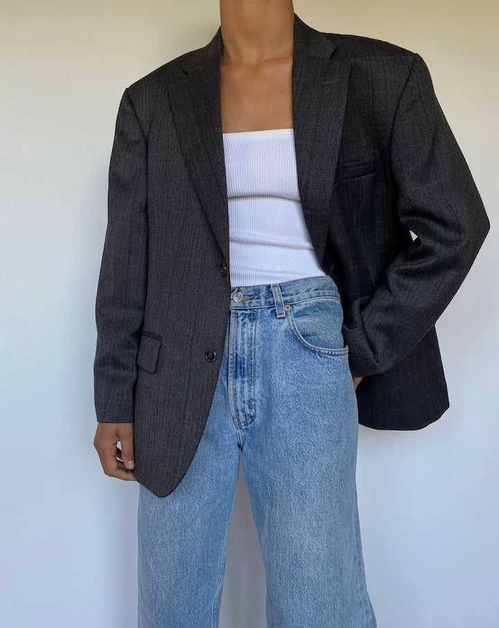 VINTAGE CHECKED SINGLE BREASTED BLAZER 2209