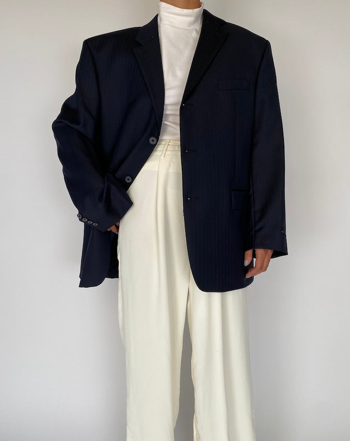 VINTAGE BLACK BLAZER WITH NAVY PINSTRIPES 2235