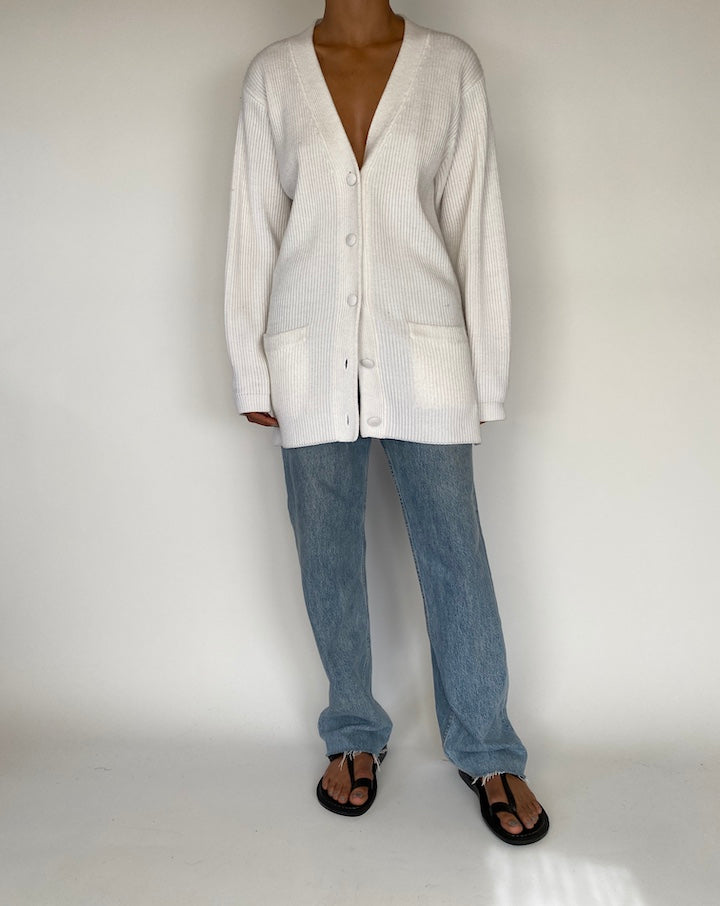 VINTAGE WHITE RIBBED CARDIGAN 2267
