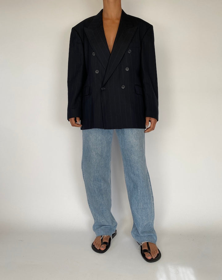 VINTAGE NAVY PINSTRIPED DOUBLE BREASTED BLAZER 2273