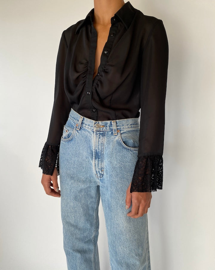 VINTAGE BLACK THIN BLOUSE 2298