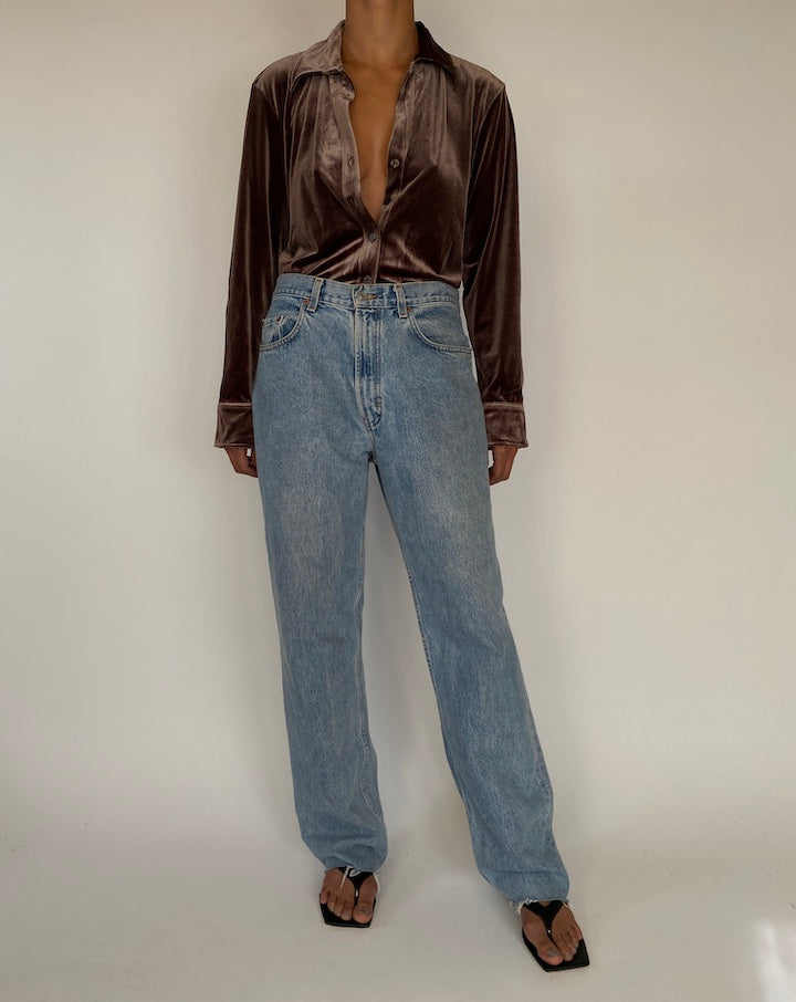 VINTAGE BROWN VELVET BUTTON DOWN SHIRT 2299