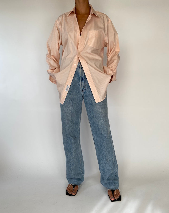 VINTAGE OVERSIZED ORANGE WHITE STRIPED SHIRT 2309