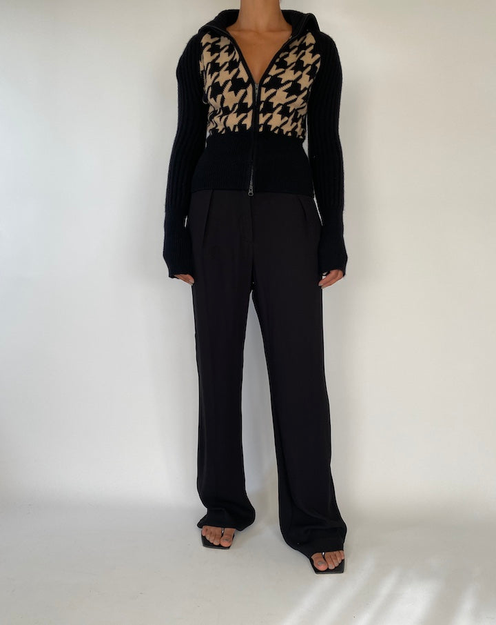 VINTAGE BLACK AND BEIGE CASHMERE KNIT CARDIGAN 2316