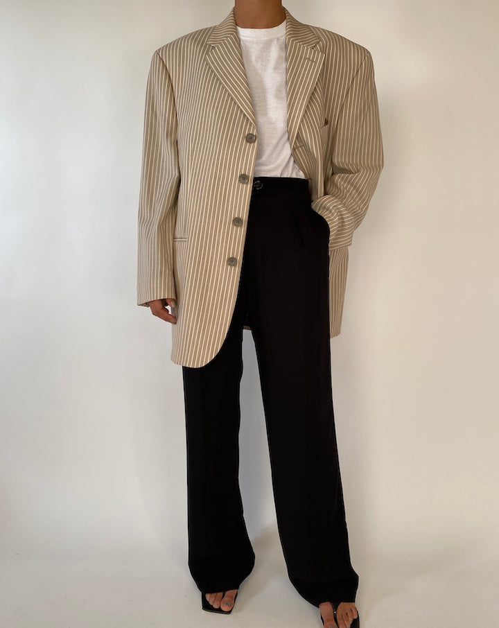 VINTAGE BEIGE SINGLE BREASTED STRIPED BLAZER 2353