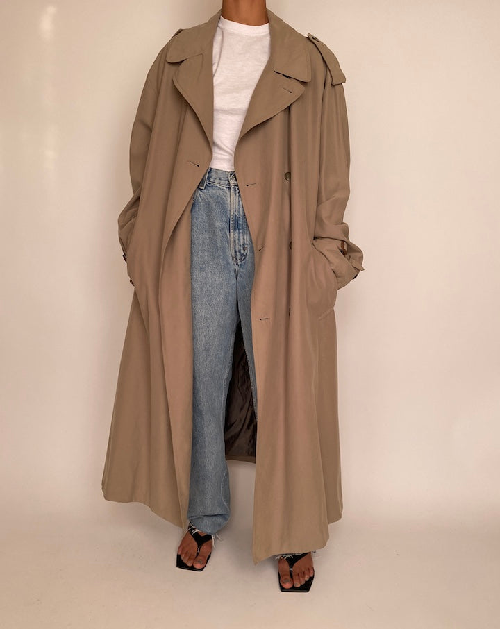 VINTAGE LONG OVERSIZED BEIGE TRENCH COAT 2359