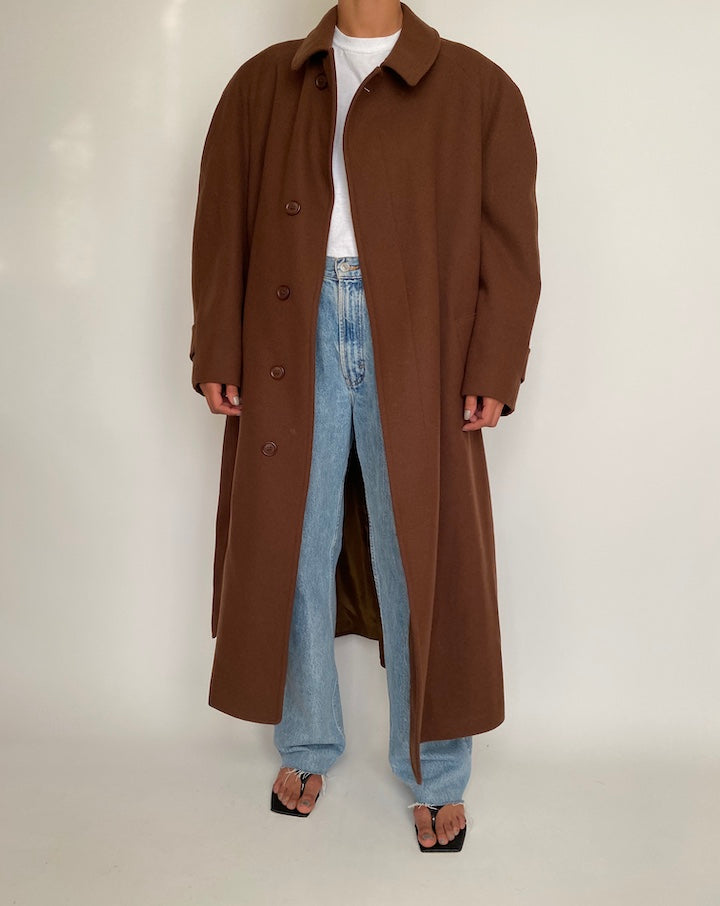 VINTAGE LONG BROWN WOOL COAT 2368