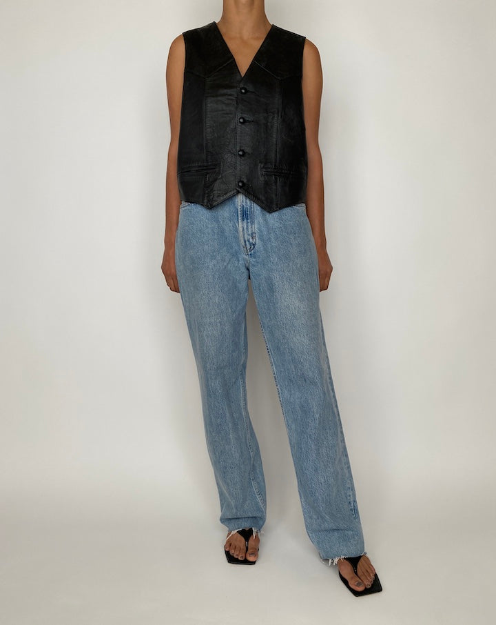 VINTAGE BLACK LEATHER VEST 2414