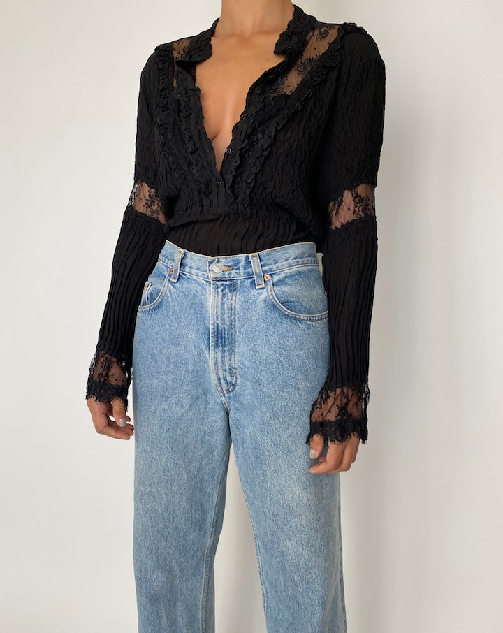 VINTAGE PLEATED BLACK TOP 2417