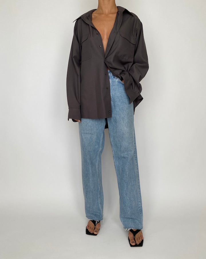 VINTAGE OVERSIZED BROWN BUTTON DOWN SHIRT 2422