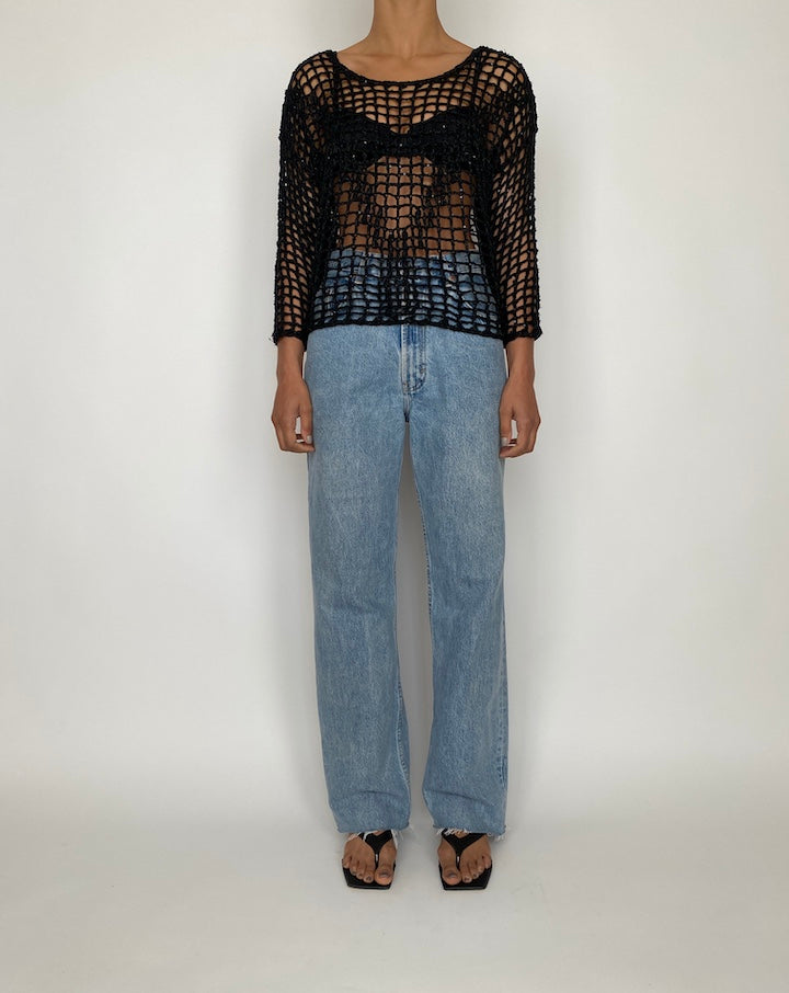 VINTAGE KNITTED LONG SLEEVE TOP WITH SEQUIN DETAILING 2426