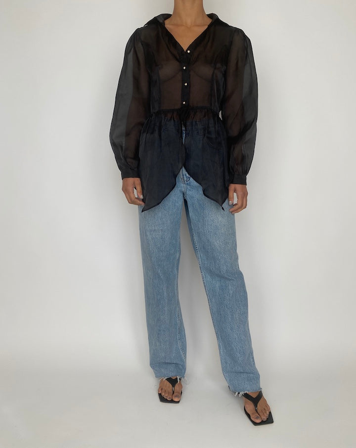 VINTAGE SHEER BLACK BLOUSE 2432