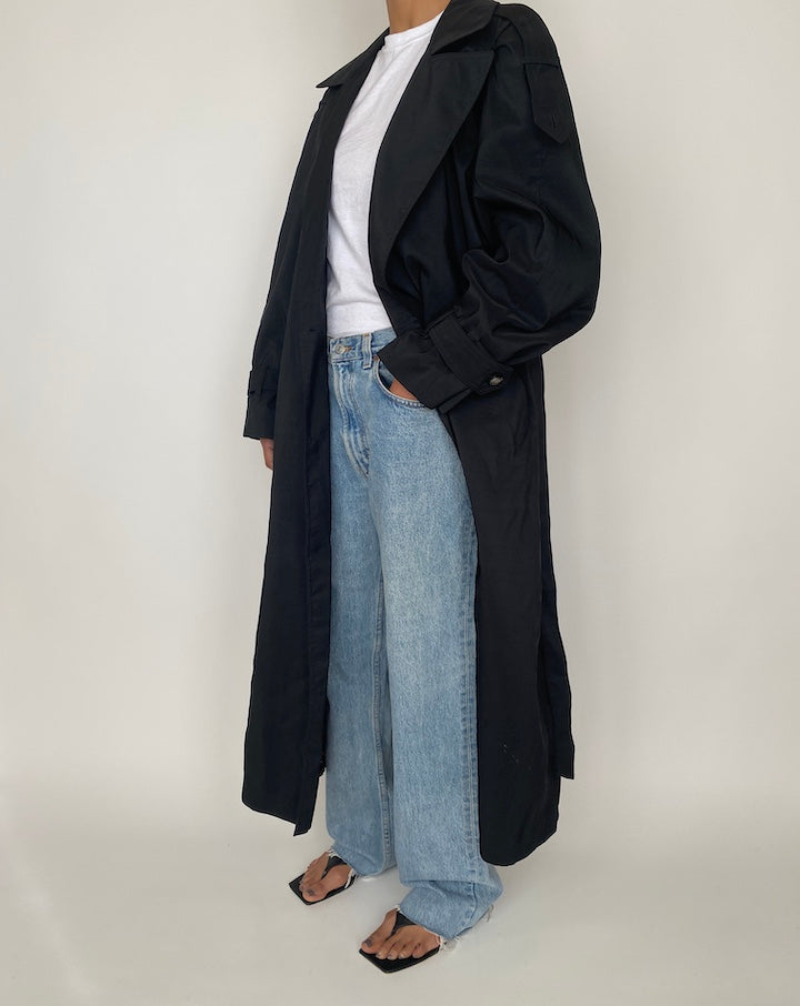 VINTAGE BLACK TRENCH COAT 2437