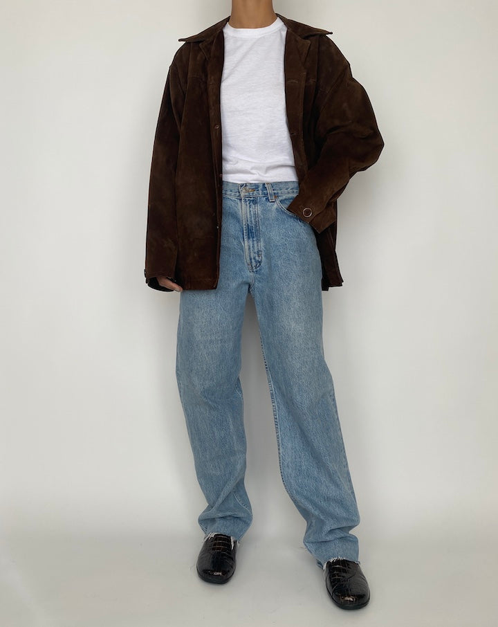 VINTAGE DARK BROWN SUEDE LEATHER JACKET 2438