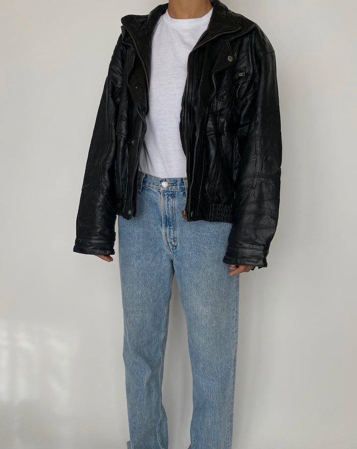 VINTAGE BLACK BOXY LEATHER JACKET 2452