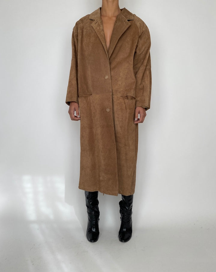 VINTAGE CAMEL COLORED SUEDE LEATHER COAT 2458