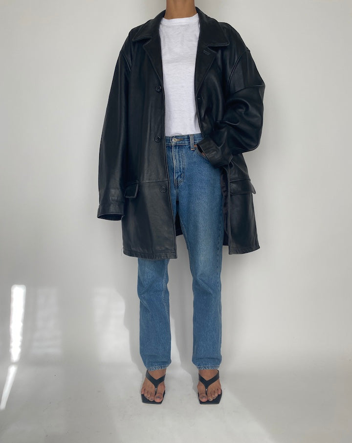 VINTAGE OVERSIZED BLACK LEATHER JACKET 2468