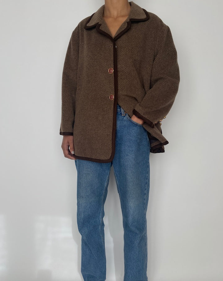 VINTAGE OVERSIZED BROWN BLAZER WITH DETAILED BUTTONS 2471